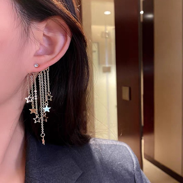 Tassel Earring Factory - Fashion 925 Sterling Silver Post Tassel 18k Gold Plated Star Earring