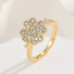 Lucky Grass Ring Supplier - 18K Real Gold Color Lucky Grass Diamond Ring Rotatable Adjustable