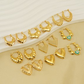 Hoop Earring Factory - 2024 New Design 18k Gold Plated Heart Evil Eye Hoop Earring for Women