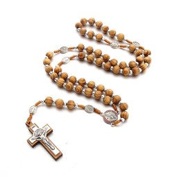 Rosary Necklace Supplier - In Stock Prayer Rosary Beads Necklace Wood Beads Catholic Necklace