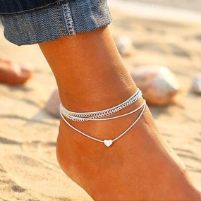 Initial Anklet Factory - Bohemian Fashion Initial Charm Anklet Heart Sterling Silver Jewelry