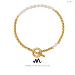 Pearl Bracelet Supplier - Non-fade Fresh Water Pearl OT Buckle Titanium Steel 18K Gold Bracelet