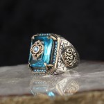 Ethnic Ring Supplier - Europe USA Popular Retro Square Ethnic Style Aquamarine Zircon Ring