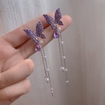 Butterfly Earrings Supplier - Fashion S925 Silver Needle Earrings Butterfly Pearl Studs Diamond