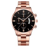 Business Watch Factory - Round Stainless Steel Band Calendar Quartz Watch Three Eyes Dial