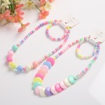 Korean Set Supplier - 2pcs/set Korean Girls Candy Color Necklace Children's Plastic Beaded Set