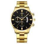Business Watch Factory - Round Stainless Steel Band Calendar Quartz Watch Three Eyes Dial