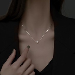 Pearl Necklace Supplier - S925 Sterling Silver One Pearl Simple Design Clavicle Chain for Women