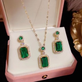 Emerald Set Manufacturer - 2023 Wholesale Full Set Luxury Emerald Jewelry Set for Women