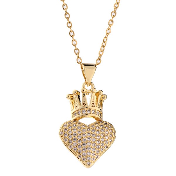 Heart Crown Manufacturer - Waterproof Non-fade Copper Plated Gold Heart Crown Clavicle Chain