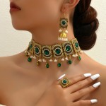Retro Gemstone Set Factory - Exaggerated Retro Gemstone Necklace Earring Ring Luxury Set