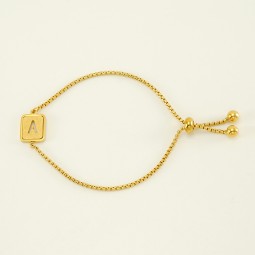 Letter Bracelet Factory - Titanium Steel Sanded 26-letter Bracelet Hollow-out Adjustable for Women
