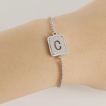 Letter Bracelet Factory - Titanium Steel Sanded 26-letter Bracelet Hollow-out Adjustable for Women