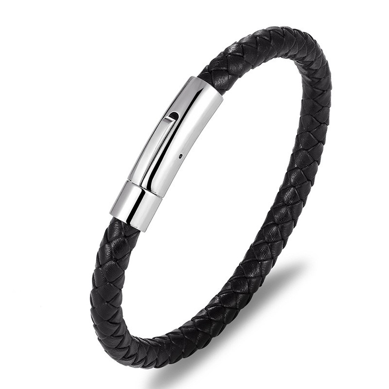 Men's Bracelet Factory - European American Style Hot Selling Men's Black Leather Hand-woven