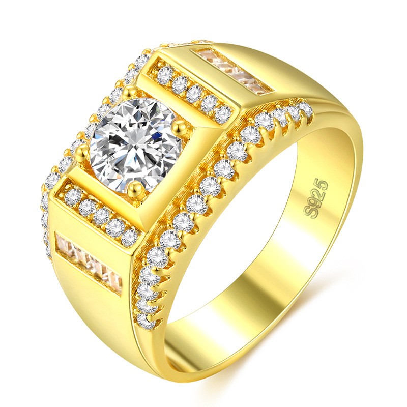 Diamond Ring Supplier - Hot Fashion Copper Plated Real Gold Ring Men's Diamond Micro-inset Zircon