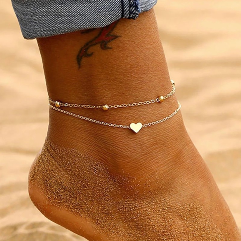 Gold Anklet Supplier - Women Leg Chain Anklet Bohemian Layered Heart 18k Gold Alloy Anklet