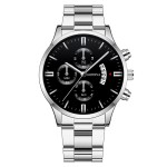 Business Watch Factory - Round Stainless Steel Band Calendar Quartz Watch Three Eyes Dial