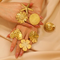 Sunflower Ring Manufacturer - High Quality Non-fade Exaggerated Stainless Steel Sunflower Ring