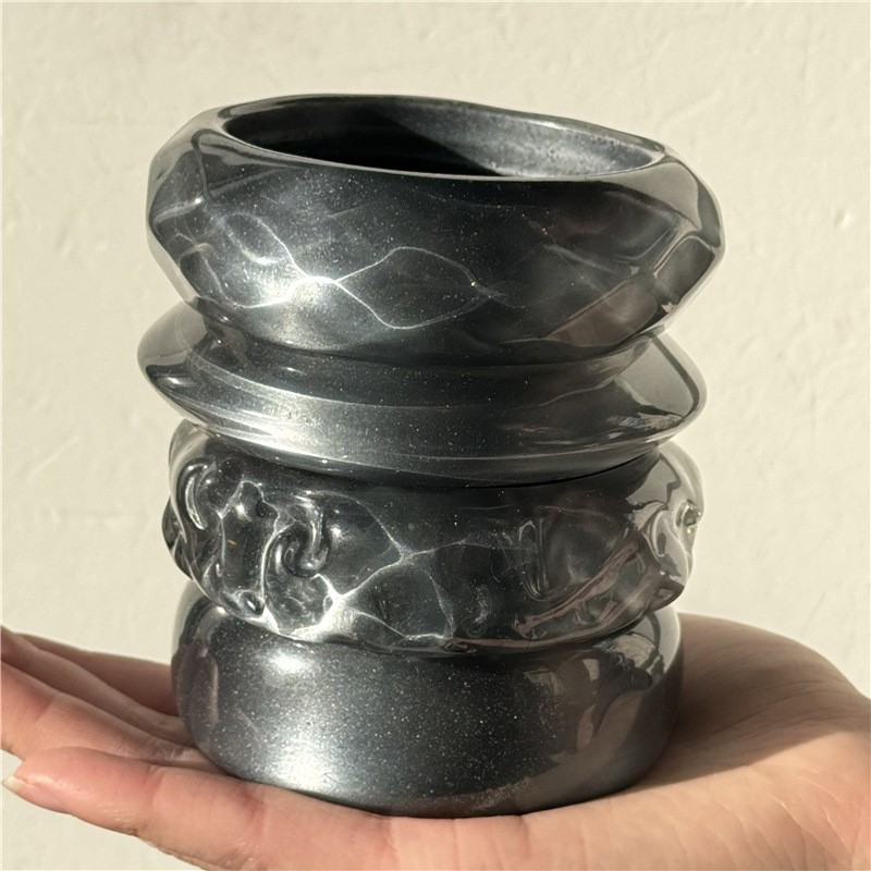 Resin Bracelet Factory - 2025 Futuristic Tech Round Grey-Black Minimalist Geometric Bangle