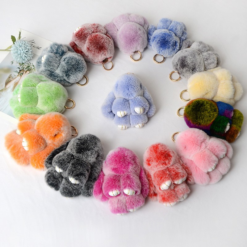 Rabbit Keychain Factory - Real Fluffy Rabbit Fur Pompon Bunny Keychain Trinket Toy Gift