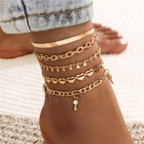 Ankle Bracelet Manufacturer - Bohemia Gold Color Chain Ankle Bracelet Beads Key Charm for Women