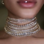 Rhinestone Necklace Manufacturer - Women's Sparkling Multi-Rhinestone Gold Silver Crystal Choker