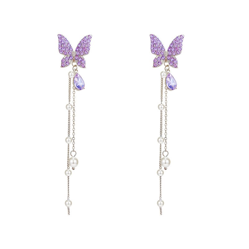 Butterfly Earrings Supplier - Fashion S925 Silver Needle Earrings Butterfly Pearl Studs Diamond