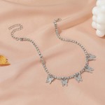 Butterfly Anklet Supplier - Butterfly Stainless Steel Anklet Rhinestone Cuban Chain Foot Jewelry
