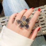 Crystal Flower Ring Factory - Personality Exaggerated Crystal Flower Ring Women's Adjustable