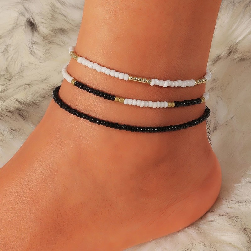 Beaded Anklets Manufacturer - High Quality 3pcs/set Colorful Beaded Letter Anklets for Women