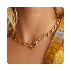 Love Lock Necklace Supplier - Fashion Valentine's Day Gift Gold Link Chain Love Lock Stainless Heart Choker