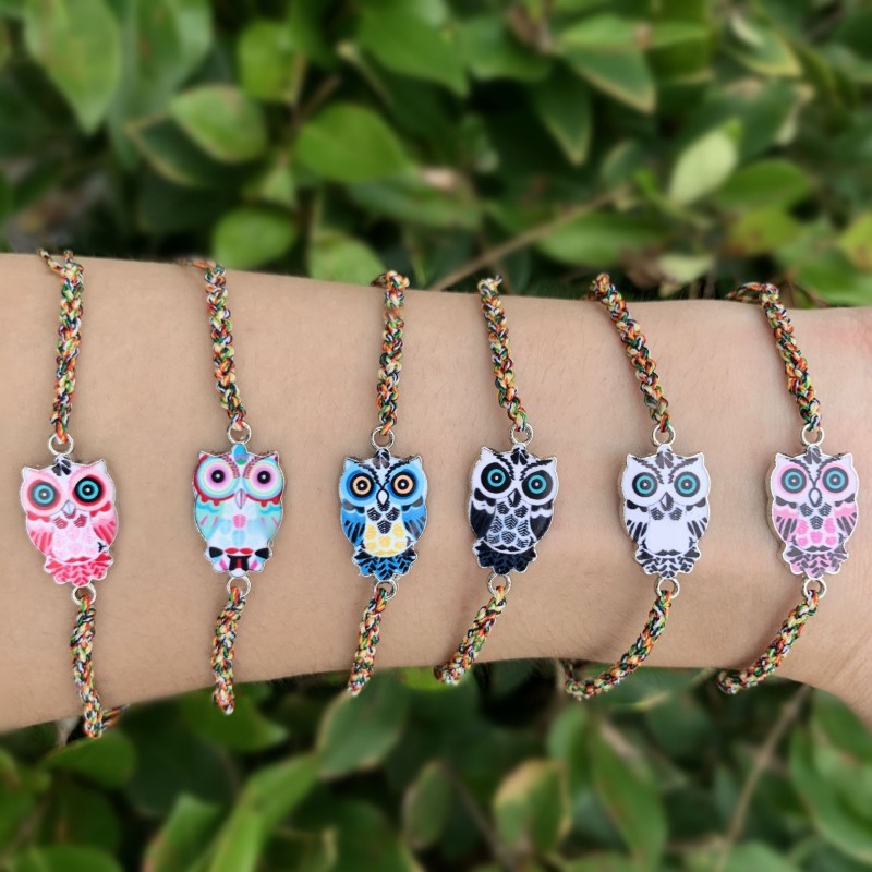 Owl Rope Bracelet Manufacturer - Colorful Owl Charm Bracelet Set Handmade Braided Rope Bracelets Animal Jewelry