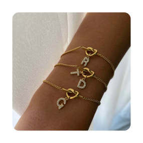 Knot Bracelet Manufacturer - Custom 26 Initial Letter Love Knot Charm Bracelets 18k Gold Plated Stainless