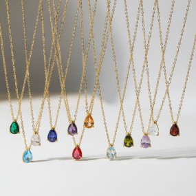 Birthstone Necklace Manufacturer - Elegant Water Drop CZ Stone Pendant December Birth Stone Jewelry