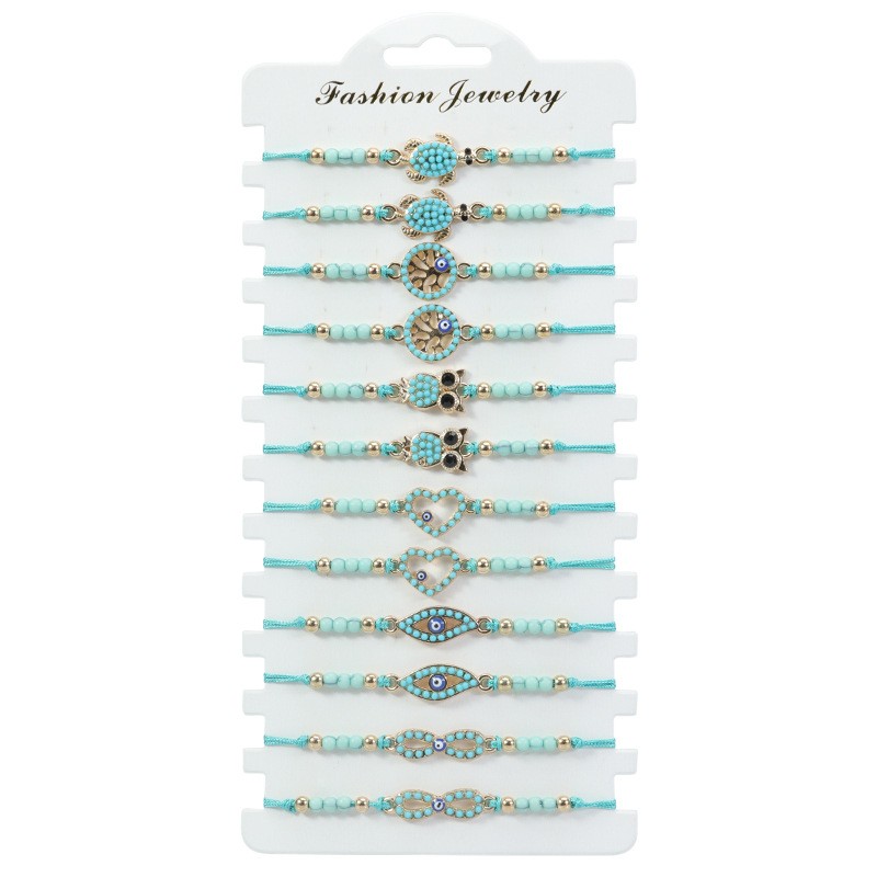 Owl Charm Bracelet Factory - Turquoise Evil Eye Owl Charm Bracelet Set Turtle Owl Heart Charms for Women