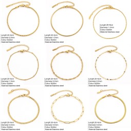 Assorted Anklets Supplier - Dainty Chain Assorted Styles Stainless Anklets Gold Pvd Plated Summer Foot Accessories