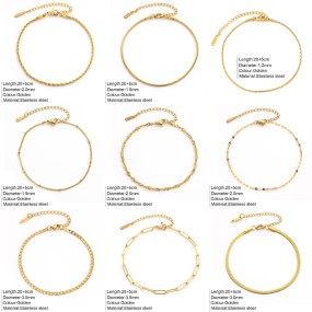 Assorted Anklets Supplier - Dainty Chain Assorted Styles Stainless Anklets Gold Pvd Plated Summer Foot Accessories