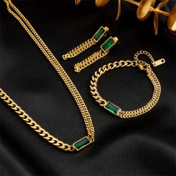 Minimalist Set Factory - Minimalist Jewelry Set 18K Gold Plated Stainless Steel Cuban Necklace Set Retro