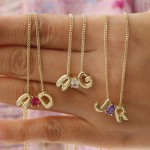Personalized Necklace Factory - Minimalist 18K Gold Zirconia Waterdrop 12 Birthstone Alphabet Bubble Letter