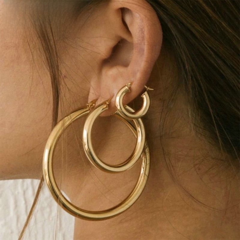 Smooth Hoop Earrings Supplier - Statement Women Elegant Jewelry Waterproof Round Smooth Hoop Daily Wear