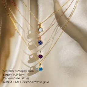 Birthstone Pendant Supplier - 12 Color Zircon Fine Jewelry 14k Gold Stainless Steel Birthstone Necklace
