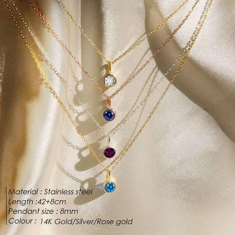 Birthstone Pendant Supplier - 12 Color Zircon Fine Jewelry 14k Gold Stainless Steel Birthstone Necklace