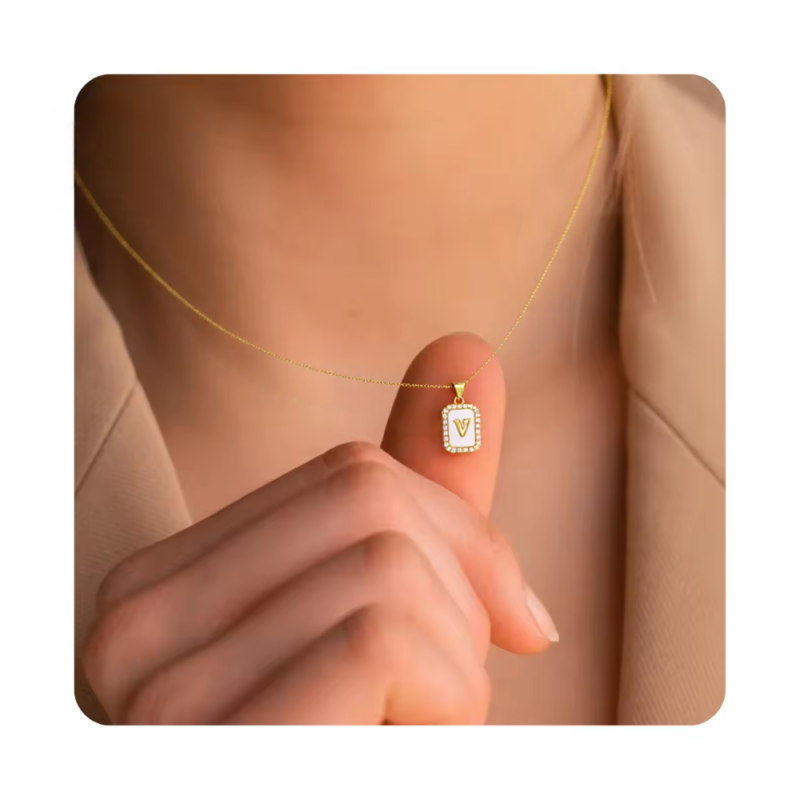 Initial Necklaces Supplier - Dainty Minimalist Mother Of Pearl Shell Letter Charm Box Chain Wholesale