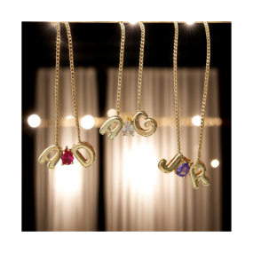 Personalized Necklace Factory - Minimalist 18K Gold Zirconia Waterdrop 12 Birthstone Alphabet Bubble Letter