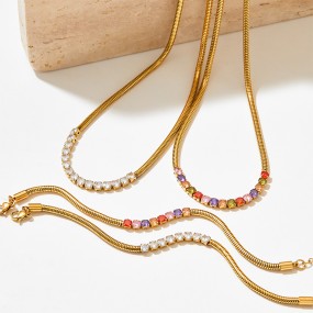 Interlocking Set Factory - Stainless Steel Waterproof Non Tarnish 18K Gold Plated Interlocking Link Jewelry Set