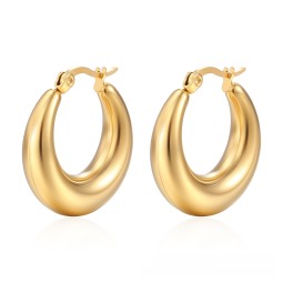 Hoop Earrings Supplier - Stainless Steel Lady Thick Round Daily Wear Gold Chunky Hoop Statement Earrings
