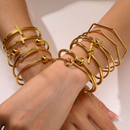 Double Layered Bracelet Supplier - Wholesale Bracelet Jewelry 18k Gold Plating Double Layered Heart Charm Cross Butterfly