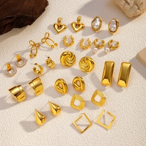 Pearl Earrings Manufacturer - Wholesale 18K Gold Plated Pearl Heart Stud Earrings Geometric Women Jewelry