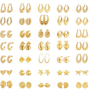 泪滴耳环工厂-批发厚重18k金不锈钢泪滴耳环女士时尚空心滴