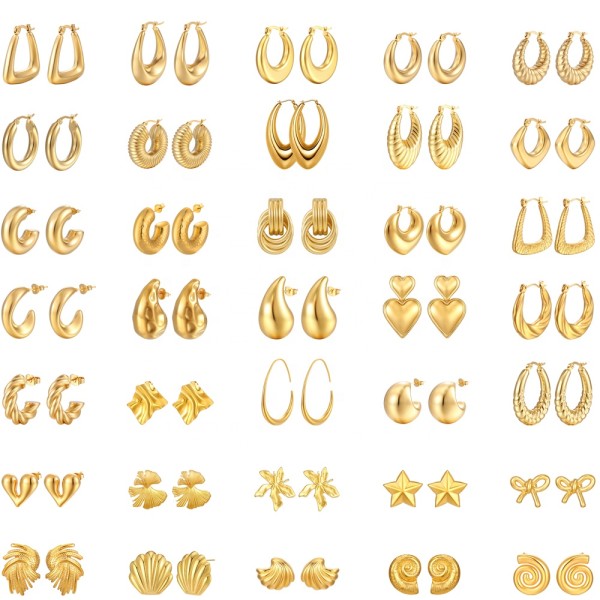 Tear Drop Earrings Factory - Wholesale Chunky 18k Gold Stainless Steel Tear Drop Earrings Women Fashion Hollow Drop